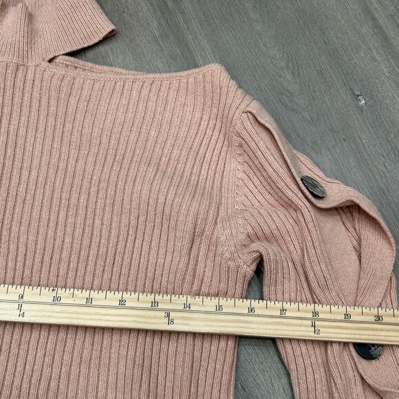 NWT N12H Rose Pink Gigi Ribbed Knit Wool Blend Button Sleeve Cut Out Sweater XS - Picture 7 of 12